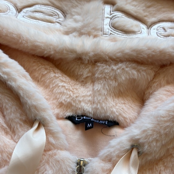 Bebe Y2K Pink Faux Fur Zip Hoodie Embroidered Logo Size Medium - Picture 4 of 6